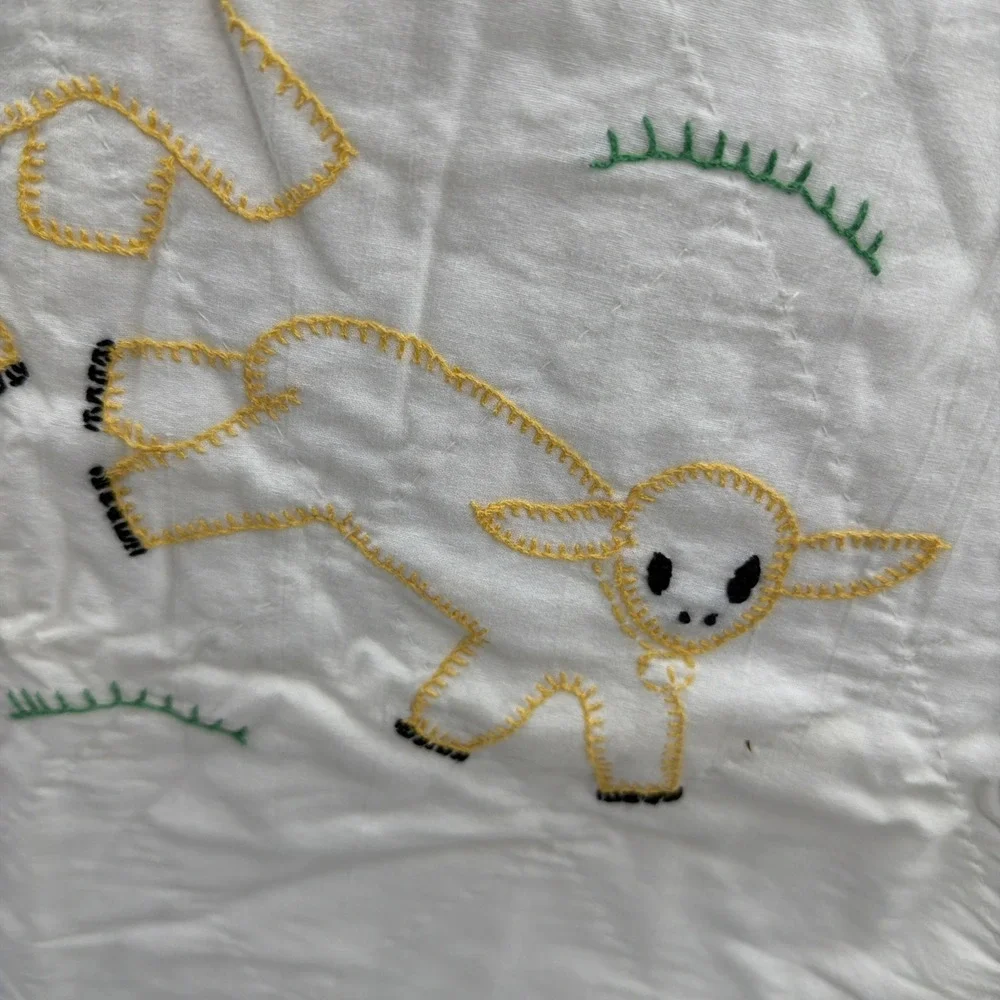 VTG Hand-Stitched Child Blanket Blue Boy Girl Sheep Floral 38x48